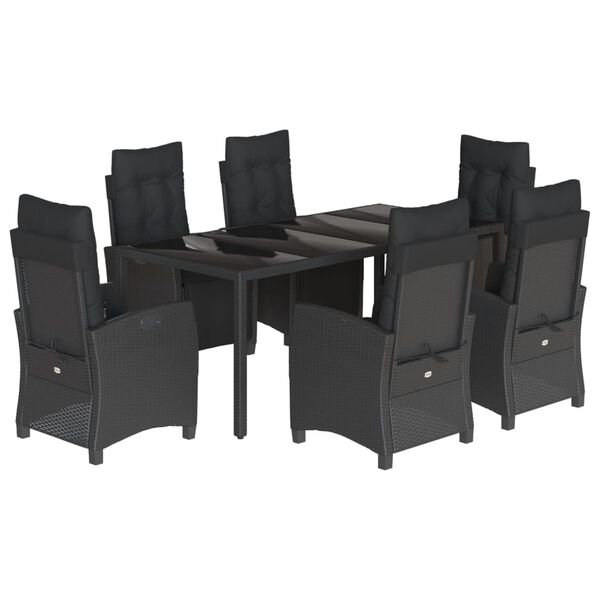 vidaXL Set de comedor de jard&iacute;n 7 pzas y cojines rat&aacute;n sint&eacute;tico negro