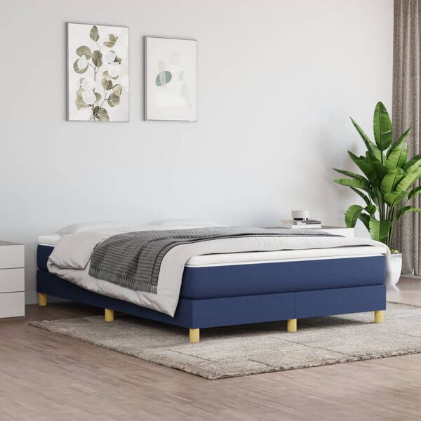 vidaXL Cama box spring con colch&oacute;n tela azul 140x200 cm