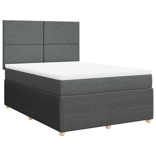vidaXL Cama box spring con colch&oacute;n tela gris oscuro 160x200 cm