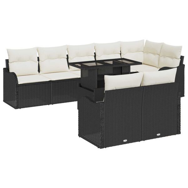 vidaXL Conjunto de sof&aacute; de jard&iacute;n 9 pcs Negro Rattan de Poli&eacute;ster
