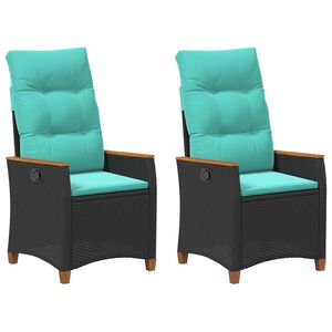 vidaXL Silla de jard&iacute;n reclinable Negro y Turquesa 64 x 57,5 x 112 cm