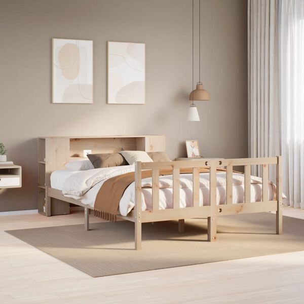 vidaXL Cama con estanter&iacute;a sin colch&oacute;n madera maciza de pino 120x190cm