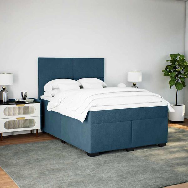 vidaXL Cama box spring con colch&oacute;n terciopelo azul 160x200 cm