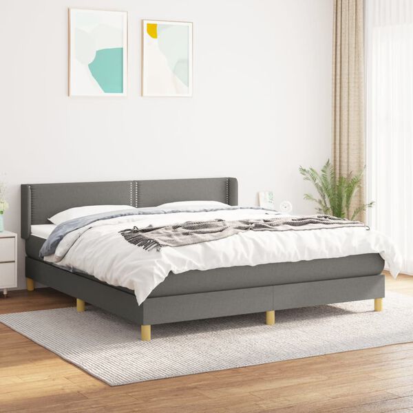 vidaXL Cama box spring con colch&oacute;n tela gris oscuro 180x200 cm