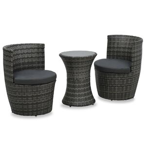 vidaXL Juego muebles bistr&oacute; jard&iacute;n 3 pzas cojines rat&aacute;n sint&eacute;tico gris