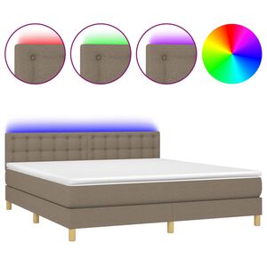 vidaXL Cama box spring con colch&oacute;n LED tela gris taupe 180x200 cm