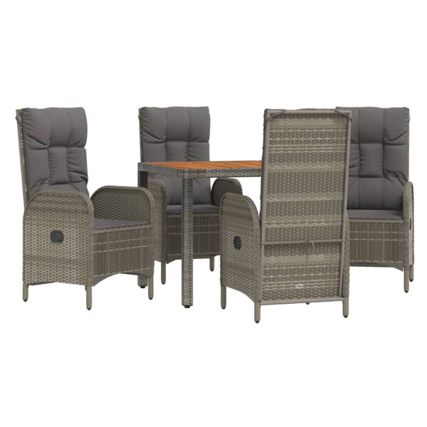vidaXL Set comedor de jard&iacute;n 5 piezas con cojines rat&aacute;n sint&eacute;tico gris