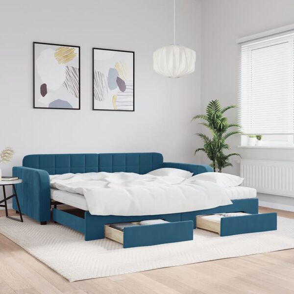 vidaXL Sof&aacute; cama nido con cajones terciopelo azul 100x200 cm