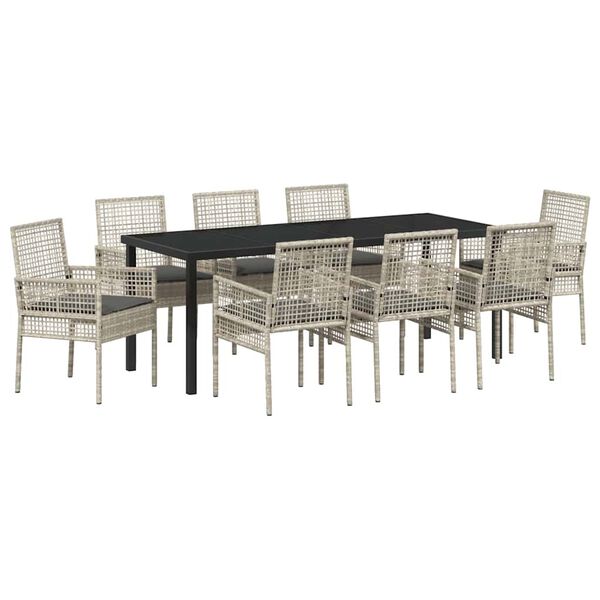 vidaXL Conjunto de Comedor de Jard&iacute;n 9 pcs Gris Claro rat&aacute;n sint&eacute;tico