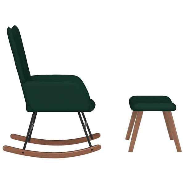 vidaXL Silla mecedora con reposapi&eacute;s terciopelo verde oscuro