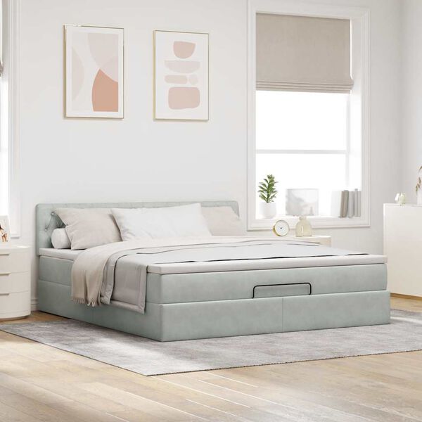 vidaXL Estructura de cama otomana con colch&oacute;n gris claro 160x200cm
