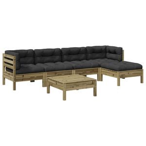 vidaXL Juego de sof&aacute;s jard&iacute;n 6 pzas con cojines madera pino impregnada