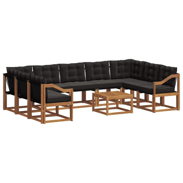 vidaXL Conjunto de sof&aacute;s de exterior con coj&iacute;n 10 pcs Natural y negro