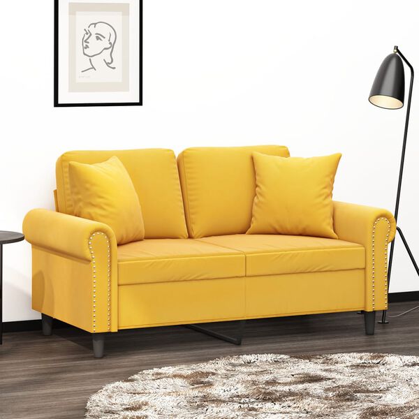 vidaXL Sof&aacute; 2 plazas almohadas cojines terciopelo amarillo claro 120cm