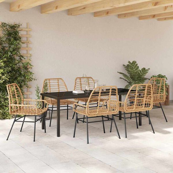 vidaXL Conjunto de Comedor de Jard&iacute;n 7 pcs Marr&oacute;n rat&aacute;n sint&eacute;tico