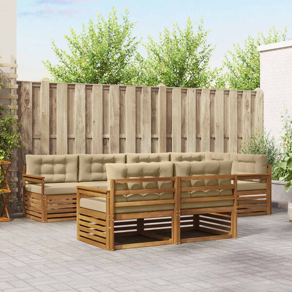 vidaXL Conjunto de sof&aacute;s de exterior con coj&iacute;n 7 pcs Natural y Beige