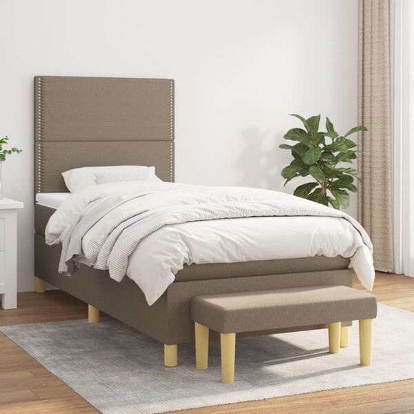 vidaXL Cama box spring con colch&oacute;n tela gris taupe 90x190 cm