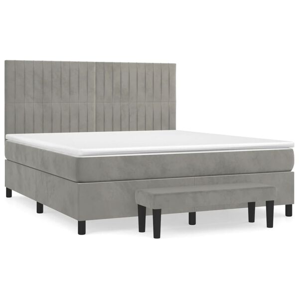 vidaXL Cama box spring con colch&oacute;n terciopelo gris claro 180x200 cm