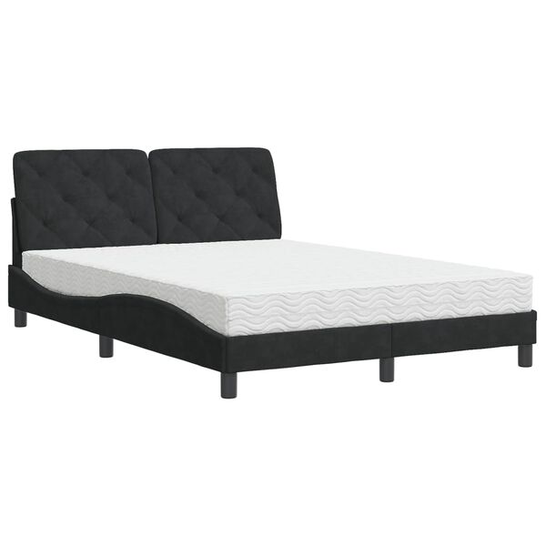 vidaXL Cama con colch&oacute;n terciopelo negro 140x200 cm