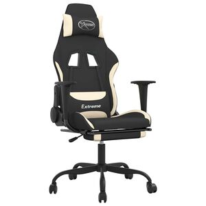 vidaXL Silla gaming de masaje con reposapi&eacute;s tela negro y crema