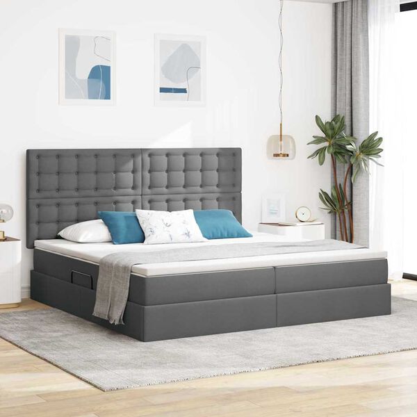 vidaXL Cama con almacenamiento y colch&oacute;n Gris oscuro 200 x 200 cm