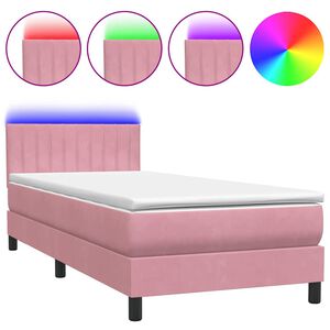 vidaXL Cama box spring con colch&oacute;n y LED terciopelo rosa 100x220 cm