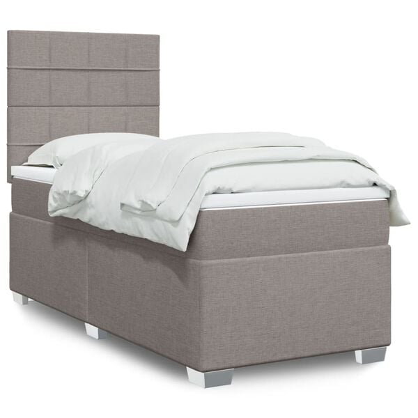 vidaXL Cama box spring con colch&oacute;n tela gris taupe 90x190 cm