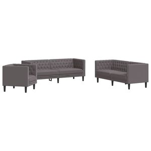 vidaXL Juego de sof&aacute;s Chesterfield 3 piezas cuero sint&eacute;tico gris
