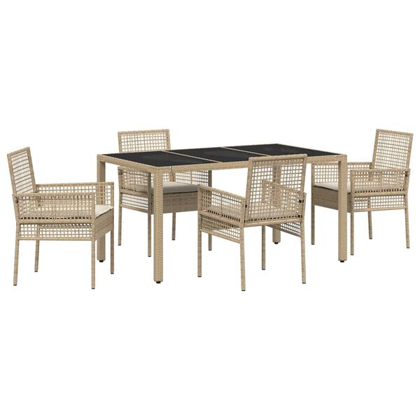 vidaXL Conjunto de Comedor de Jard&iacute;n 5 pcs Beige rat&aacute;n sint&eacute;tico
