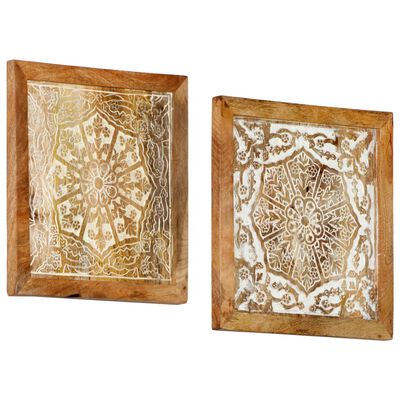 vidaXL Paneles de pared tallados a mano 2 uds madera mango 40x40x1,5cm