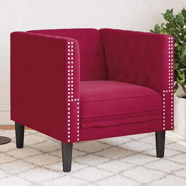 vidaXL Sill&oacute;n Chesterfield de terciopelo artificial rojo tinto