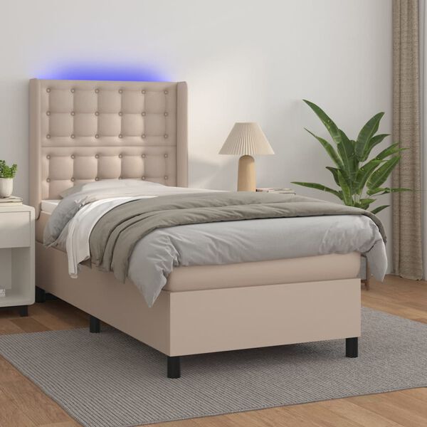 vidaXL Cama box spring colch&oacute;n LED cuero sint&eacute;tico capuchino 80x200 cm