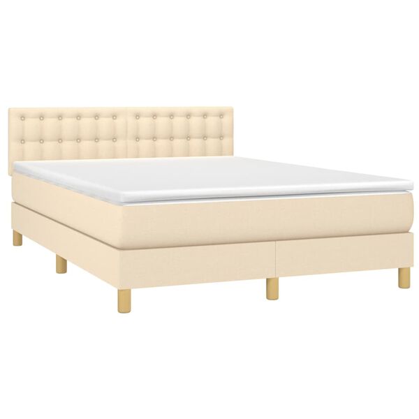 vidaXL Cama box spring con colch&oacute;n y LED tela crema 140x200 cm