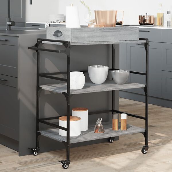 vidaXL Carrito de cocina madera ingenier&iacute;a gris Sonoma 81,5x41x92,5 cm