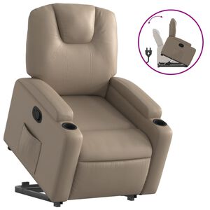 vidaXL Sill&oacute;n reclinable elevable cuero artificial color capuchino