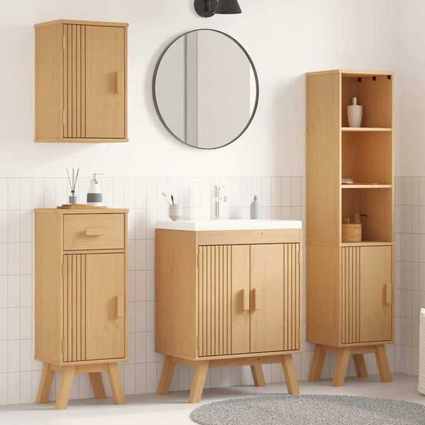 vidaXL Juego de muebles de ba&ntilde;o 4 pcs Marr&oacute;n Madera maciza de Pino