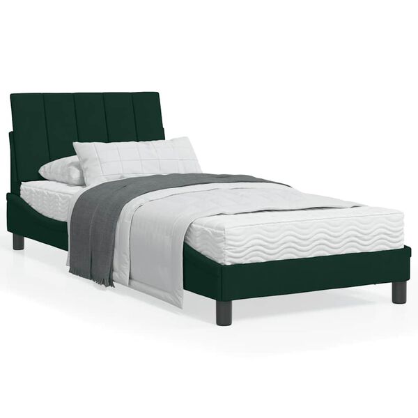 vidaXL Cama con colch&oacute;n Hanko terciopelo verde oscuro 90x200 cm