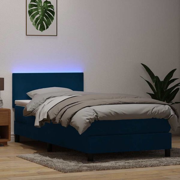 vidaXL Cama box spring con colch&oacute;n y LED terciopelo azul oscuro 80x210 cm