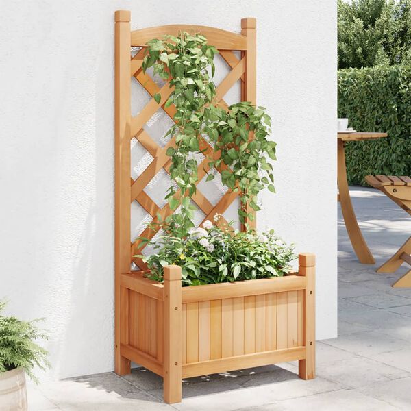 vidaXL Jardinera con enrejado de madera maciza de abeto marrón