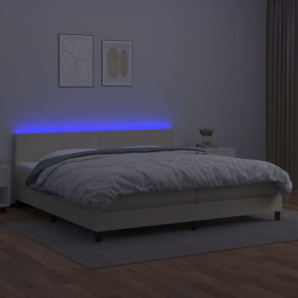 vidaXL Cama box spring colch&oacute;n y LED cuero sint&eacute;tico crema 200x200 cm