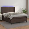vidaXL Cama box spring colch&oacute;n y LED cuero sint&eacute;tico marr&oacute;n 140x190 cm