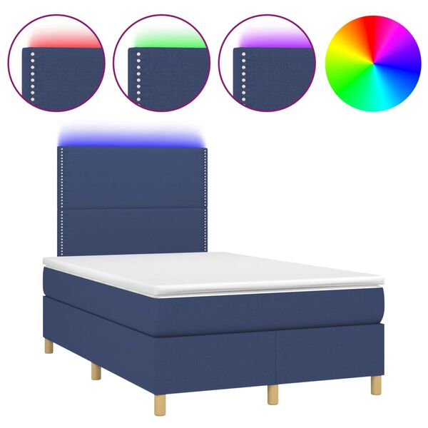 vidaXL Cama box spring con colch&oacute;n y LED tela azul 120x200 cm
