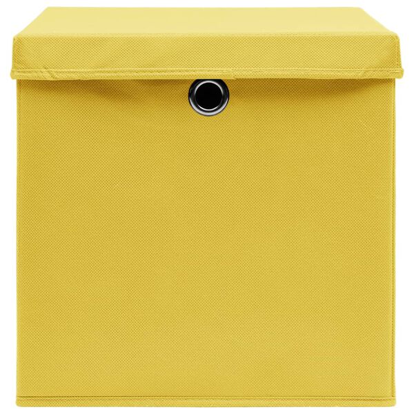 vidaXL Cajas de almacenaje con tapas 10 uds tela amarillo 32x32x32 cm