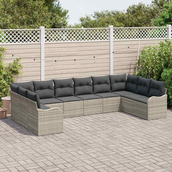 vidaXL Conjunto de sof&aacute; de jard&iacute;n 10 pcs Gris claro rat&aacute;n sint&eacute;tico