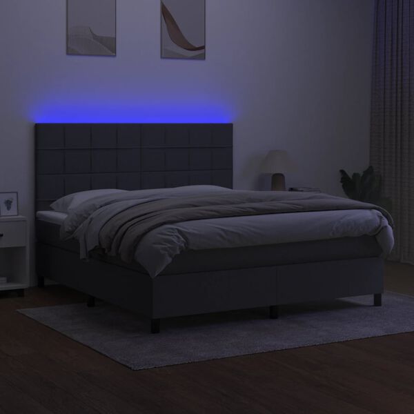 vidaXL Cama box spring colch&oacute;n y luces LED tela gris oscuro 160x200 cm