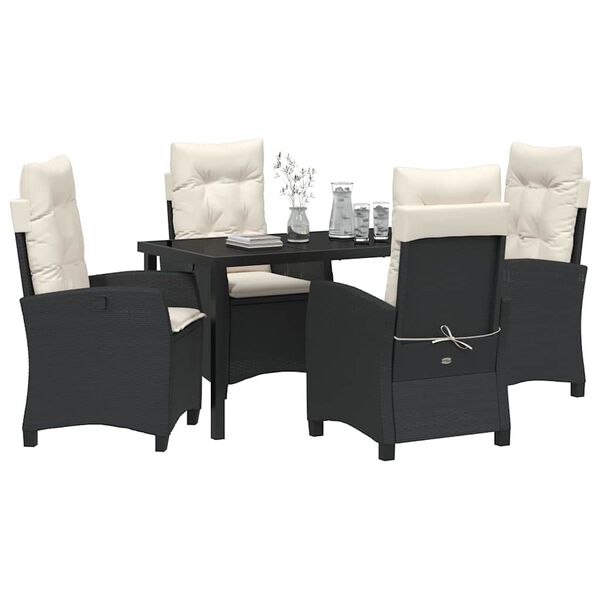 vidaXL Conjunto de Comedor de Jard&iacute;n 5 pcs Negro rat&aacute;n sint&eacute;tico