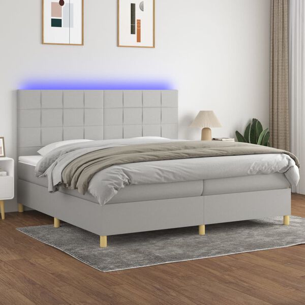 vidaXL Cama box spring con colch&oacute;n tela y LED gris claro 200x200 cm