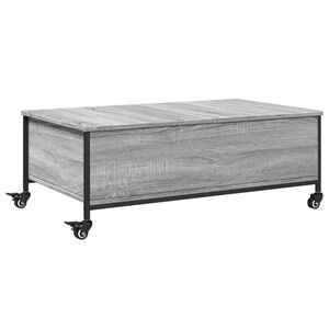 vidaXL Mesa de centro con ruedas madera ingenier&iacute;a gris 91x55x34 cm