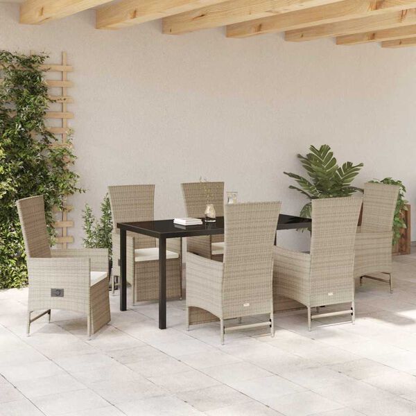 vidaXL Conjunto de Comedor de Jardín 7 pcs Beige ratán sintético