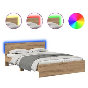 vidaXL Estructura de cama con cabecera Roble artesanal 140 x 200 cm